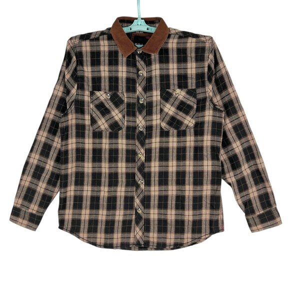 DRL Essentials Men's Plaid Button-Up Shirt XL W/ Corduroy Collar & Elbow Patches - Picture 1 of 10